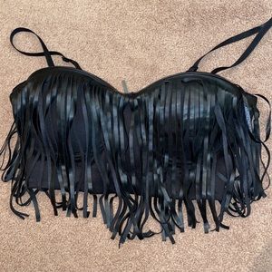 Faux leather fringe crop top